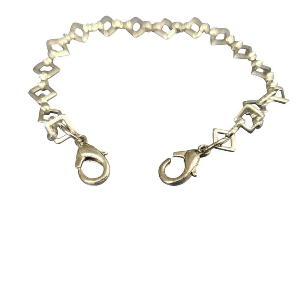Silver Tone Geometric Square Diamond Link Bracelet Dual Lobster Clasp 6.5 Inch - Picture 2 of 3